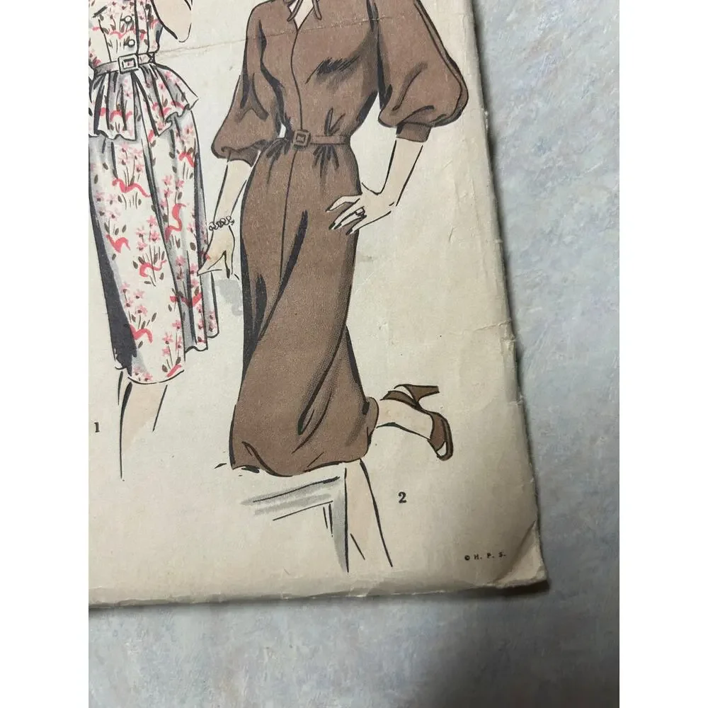 Vintage 1940's Hollywood‎ Pattern #1835 Women's Day Dresses Size 16